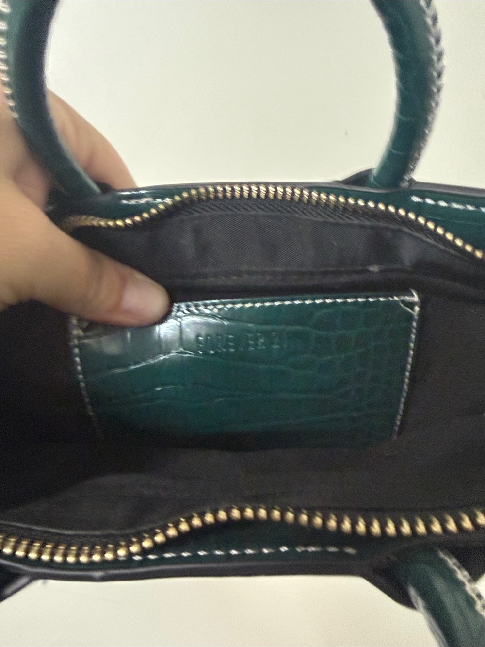 Forever 21 Dark Green Croc-Embossed Shoulder Bag with Round Top Handles - Picture 3 of 3